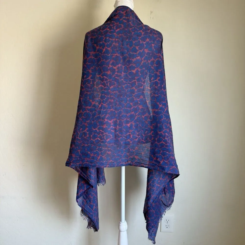 Leopard Cheetah Animal Print Blue & Pink Scarf Wrap Shawl Festival Artsy Boho